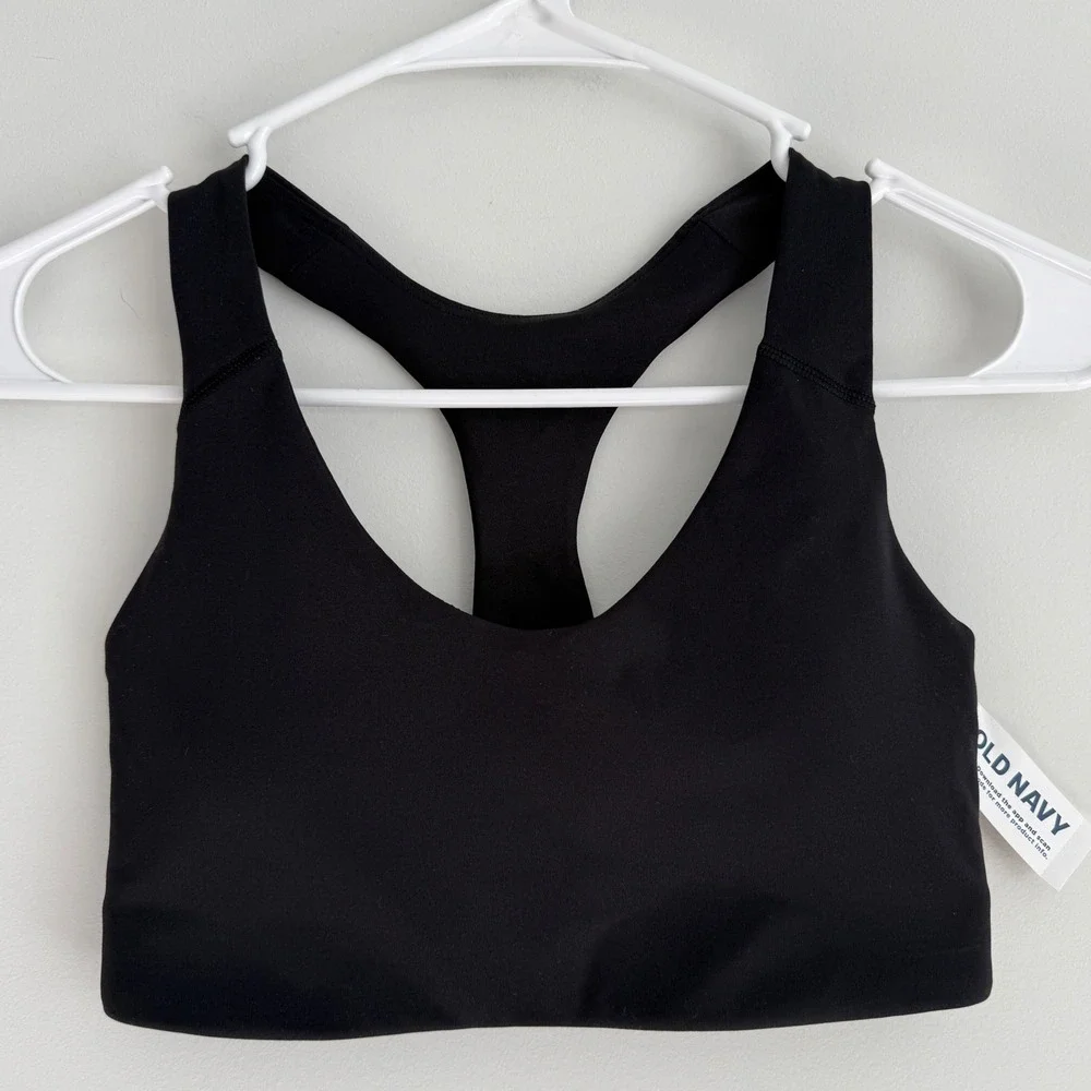 Old Navy PowerSoft Sports Bra Women XS Black Racerback Medium Support Go-Dry NWT
